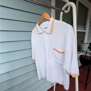 White Knit Polo with Pink and Yellow Trim